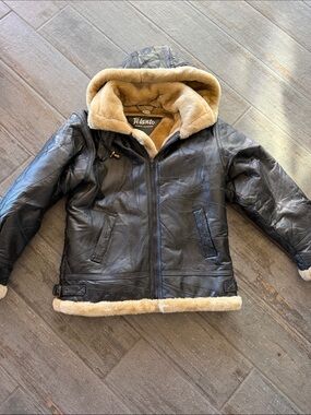Women’s Black Leather Hooded Shearling Jacket